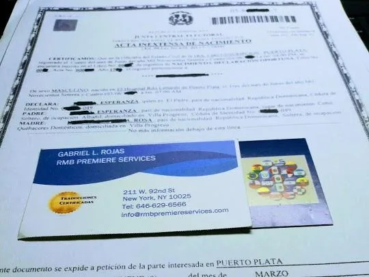 TRADUCCIONES CERTIFICADAS DE ACTAS DOMINICANAS (24 Horas)
