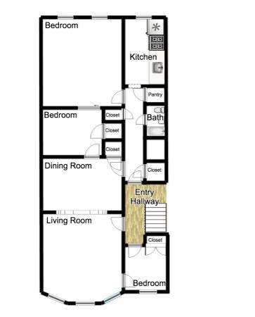 Lofty 3 bedroom in 2 family house on tree lined street