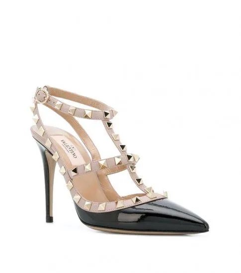 VALENTINO GARAVANI Black Rockstud Caged Heels at Darveys