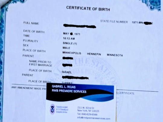 APOSTILLED NYC BIRTH CERTIFICATE TRANSLATION SERVICES