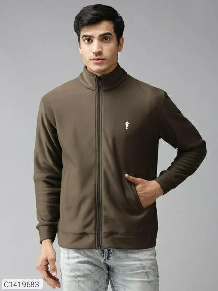 Poly Cotton Fleece Solid Full Sleeves Jacket