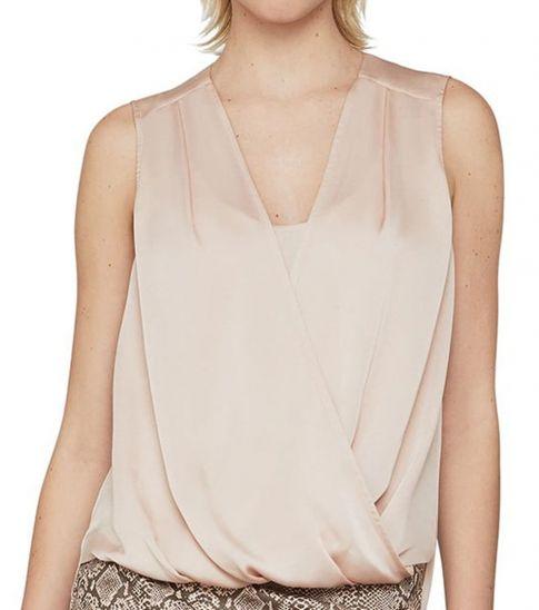 BCBGMAXAZRIA Bare Pink Surplice Sleeveless Top at Darveys