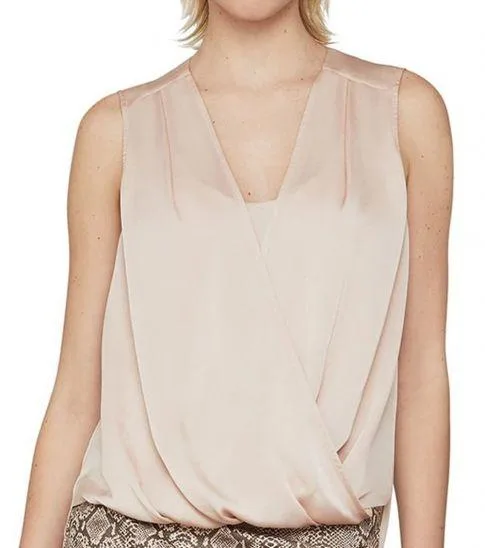BCBGMAXAZRIA Bare Pink Surplice Sleeveless Top at Darveys