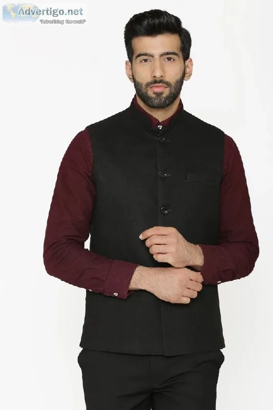 Tweed Wool Blue Modi Nehru Jacket
