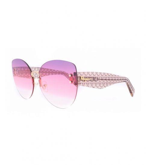 SALVATORE FERRAGAMO Pink-Gold Cat Eye Logo Sunglasses