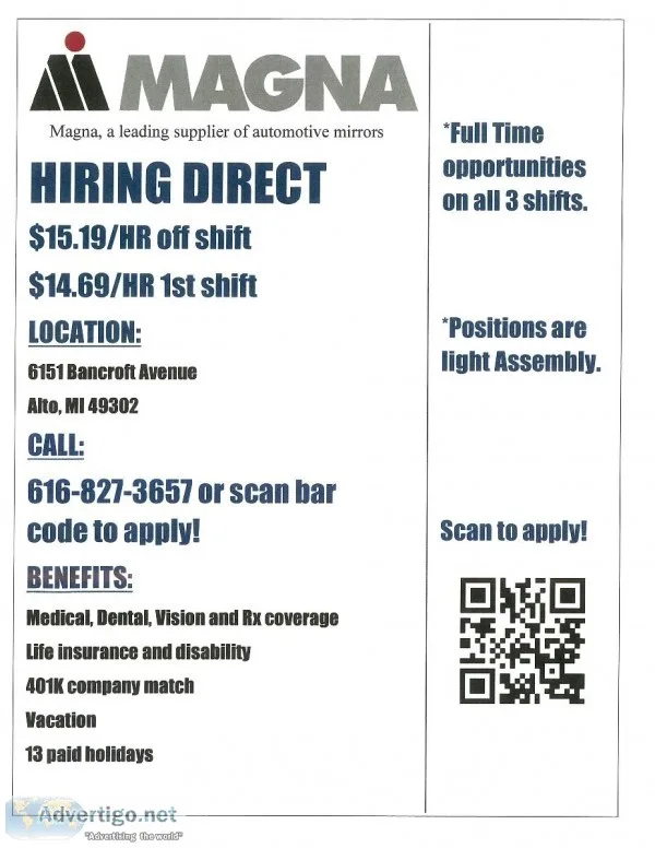 Production Workers Needed