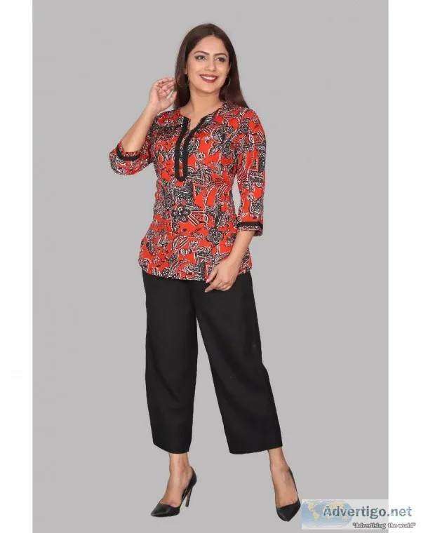 Buy kurta womens polycrepe short kurti red