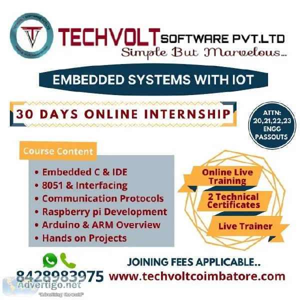 Best Final Year Internship  Students Internship  Techvolt Softwa