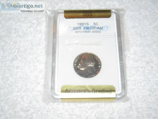 1991S SGS Jefferson Nickel - Slabbed PR70