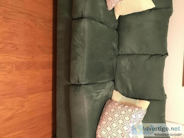 Hunter Green Couch with Throw Pillows