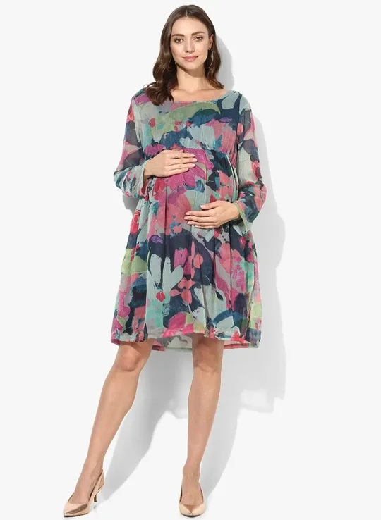 Maternity Dress Multi Floral Georgette