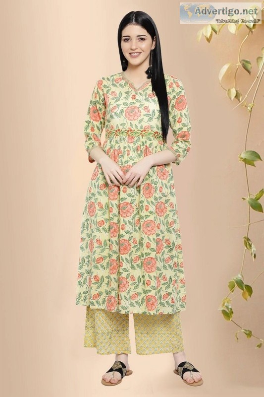 Buy Online Block Print Anarkali Kurta