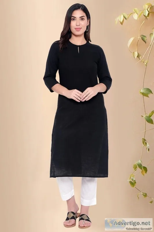 Cotton Black Straight Kurta - Rose Shree