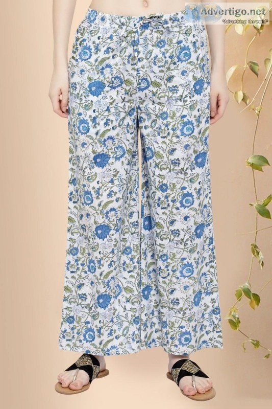 Madhushree Cotton block print Palazoo Pant - Rose shree
