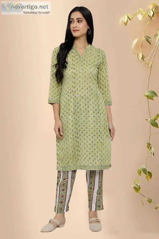 Block Print straight kurta - Rose Shree