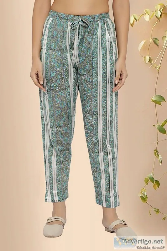 Kalyana Cotton block print Tapered Pant - Rose Shree