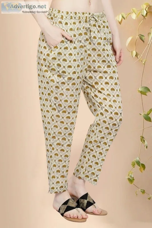 Nalini Cotton Block Print Tapered Pant - Rose Shree