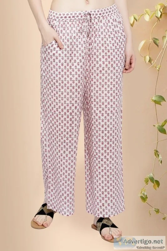 Mallika Cotton Block Printed Farsi Pant - Rose Shree