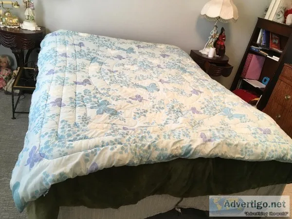 Blanket with blue and purple Butterflies butterflies on white ba