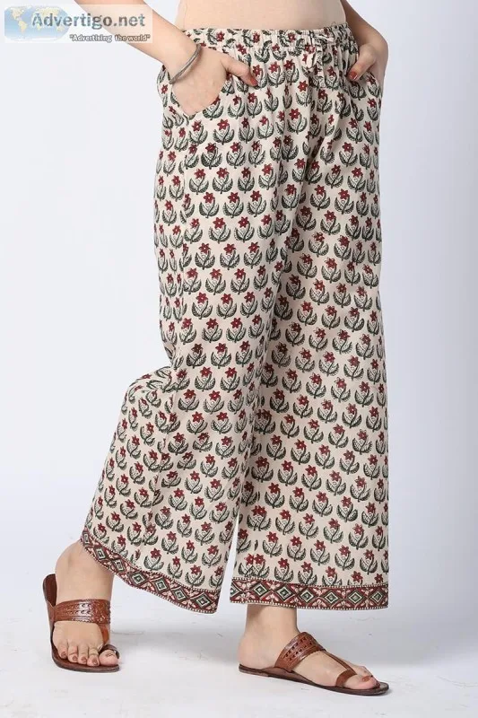 Pallav Jaali Cotton Block Print Farsi Pant