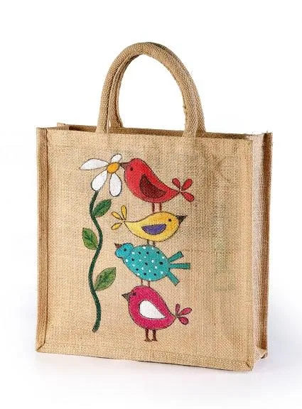 Finest Quality  Jute hand painted bag save birds manufacturer ex