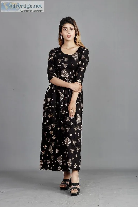 Sale Black Foil Printed Maxi for Women Online