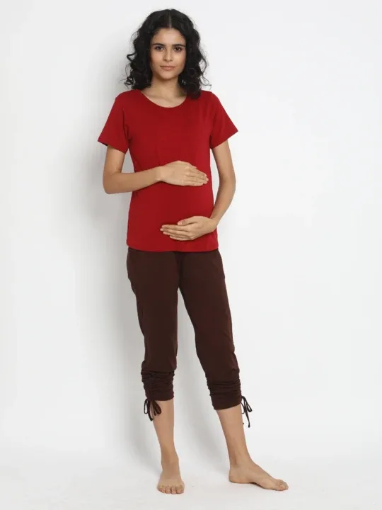 Hi-Rise Maternity Leggings with Lace Up Side Ties