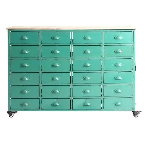Carter Green Distressed Industrial Style Multi Storage Drawers  