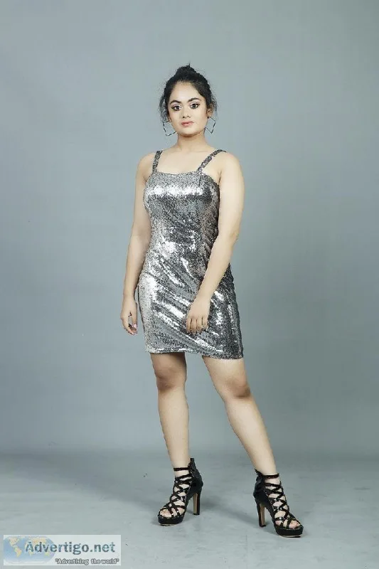 Sale Grey Sequins Body-Con Dress for Girls Online