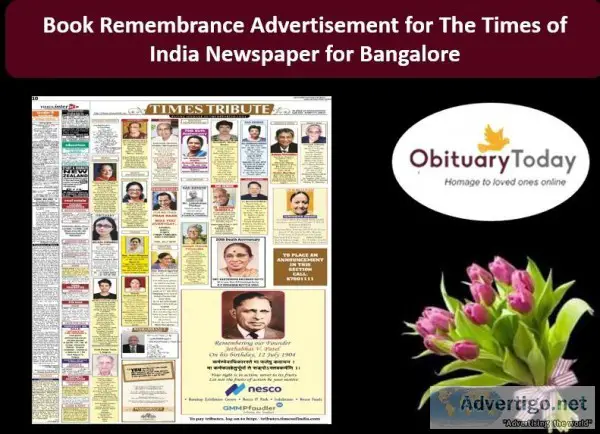 Get Obituary Advertisement in Times of India for Bangalore