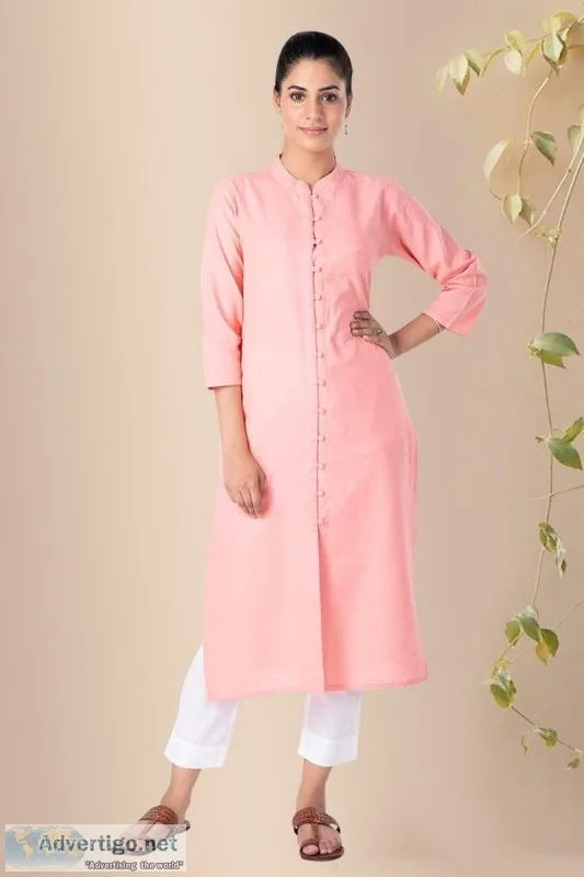 Laazmi Front Open Peach Straight Kurta- Rose Shree