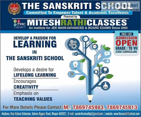 THE SANSKRITI SCHOOL BHOPAL - ADMISSION OPEN