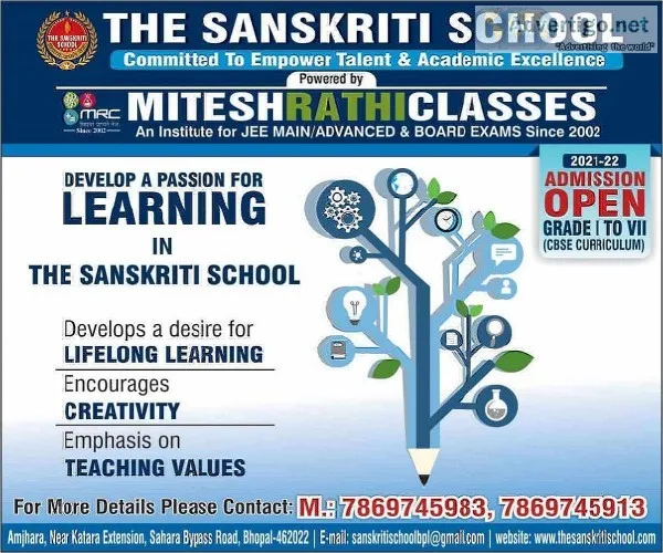 THE SANSKRITI SCHOOL BHOPAL - ADMISSION OPEN