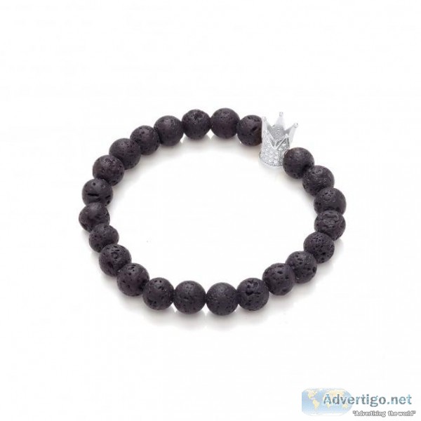 Buy Lava Stone and Studded Crown Elastic Bracelet  From Daviddey