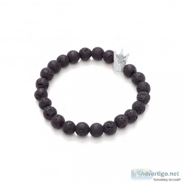 Buy Lava Stone and Studded Crown Elastic Bracelet  From Daviddey