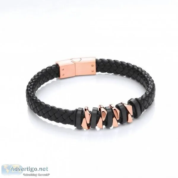 Buy Men s Sterling Silver Leather Bracelets from David Deyong UK