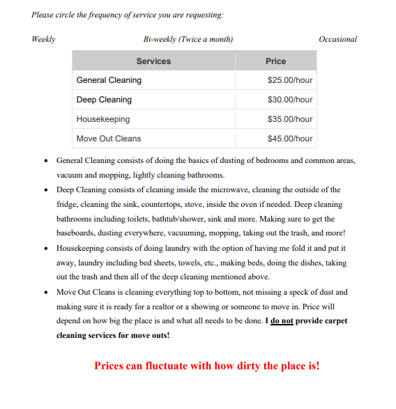 Cleaning Lady Housekeeping Deep Cleans Move Out Cleans and more