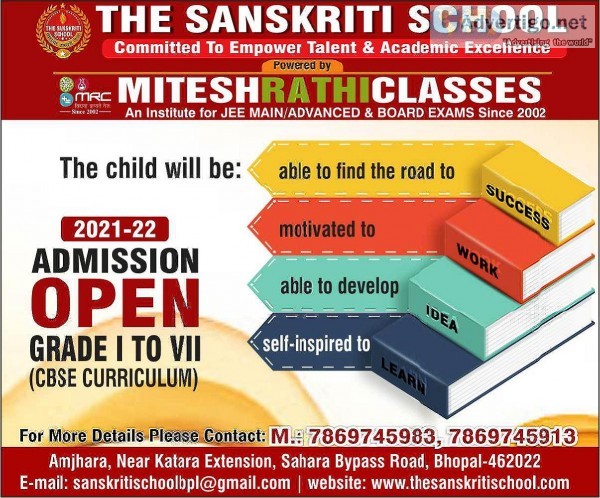The Sanskriti School Bhopal Admission Open