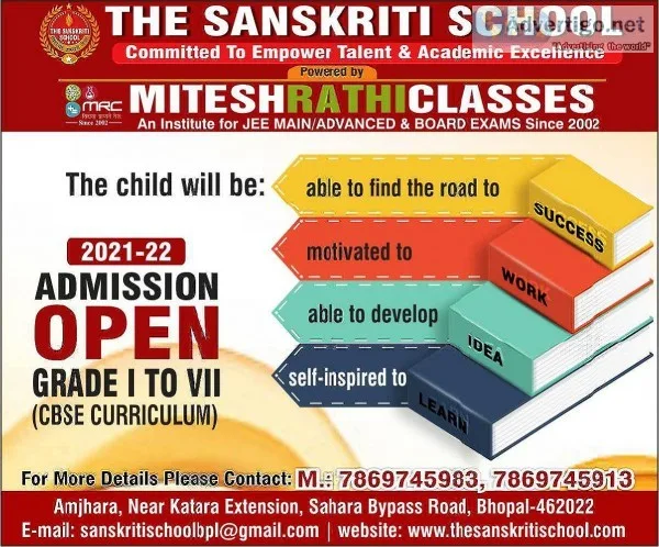 The Sanskriti School Bhopal Admission Open