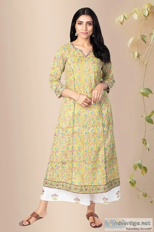 Hirav Panel Block print Kurta- Rose Shree