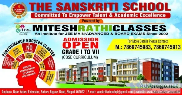 The Sanskriti School Bhopal Admission Open 