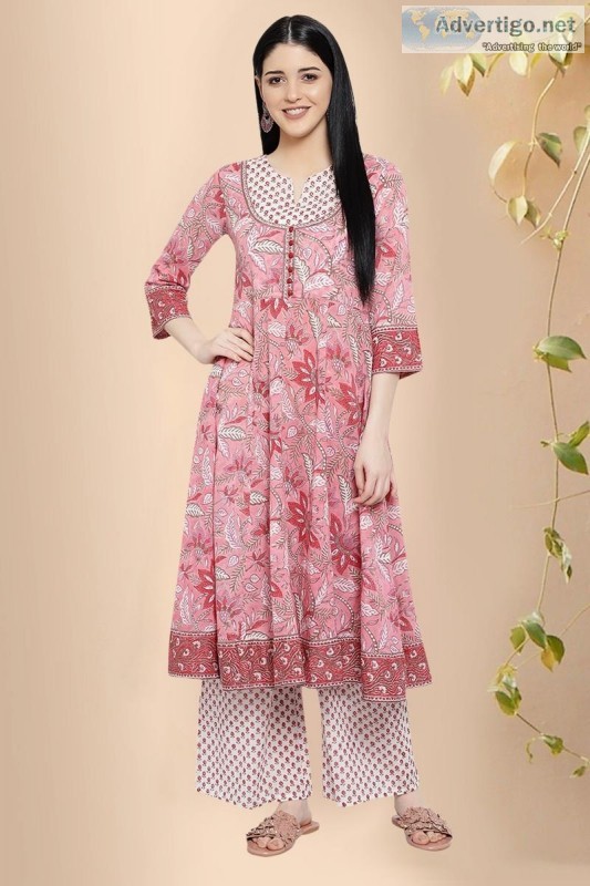 Dhadkan Block Print Cotton Kurta - Rose Shree