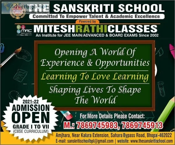 The Sanskriti School Bhopal Admission Open