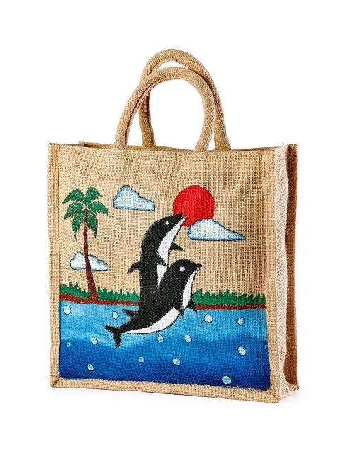 Jute hand painted bag Save planet manufacturer exporter and whol