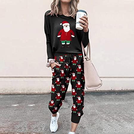 4 SET Women Christmas Pajamas Set Sweatsuit TopsPant 2 Pieces Ou