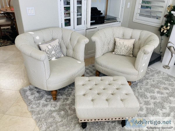 Striped chairs and foot stool