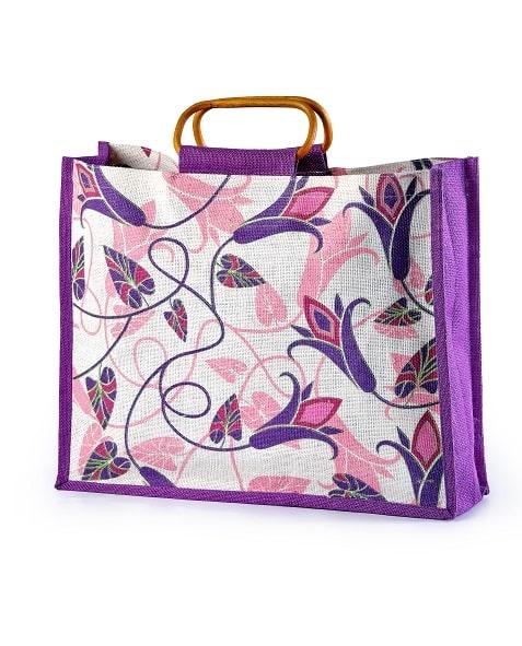 Jute Grocery bag with cane handle both side print manufacturer e