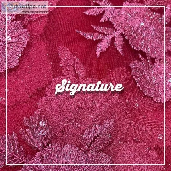 Buy Burgundy Red Net Fabric With Floral Thread And Sequence Work