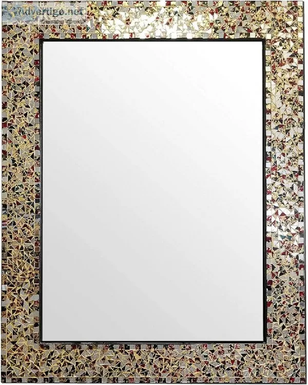 30&quot Multi-Colored and Gold Luxe Mosaic Glass Framed Wall Mir