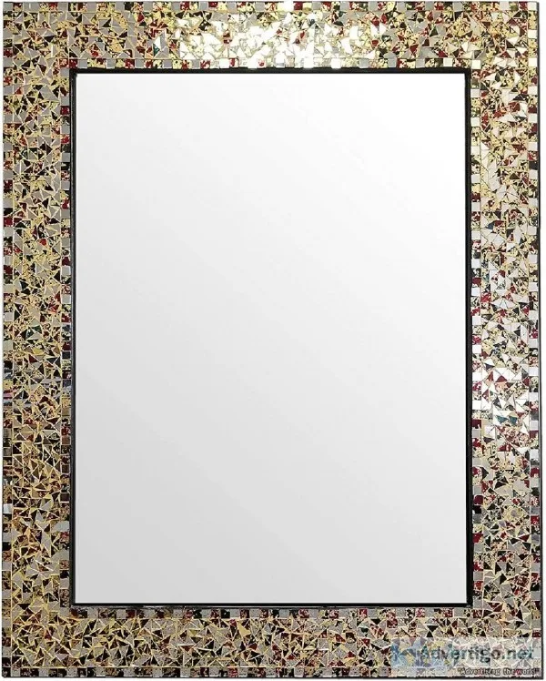 30&quot Multi-Colored and Gold Luxe Mosaic Glass Framed Mosaic W